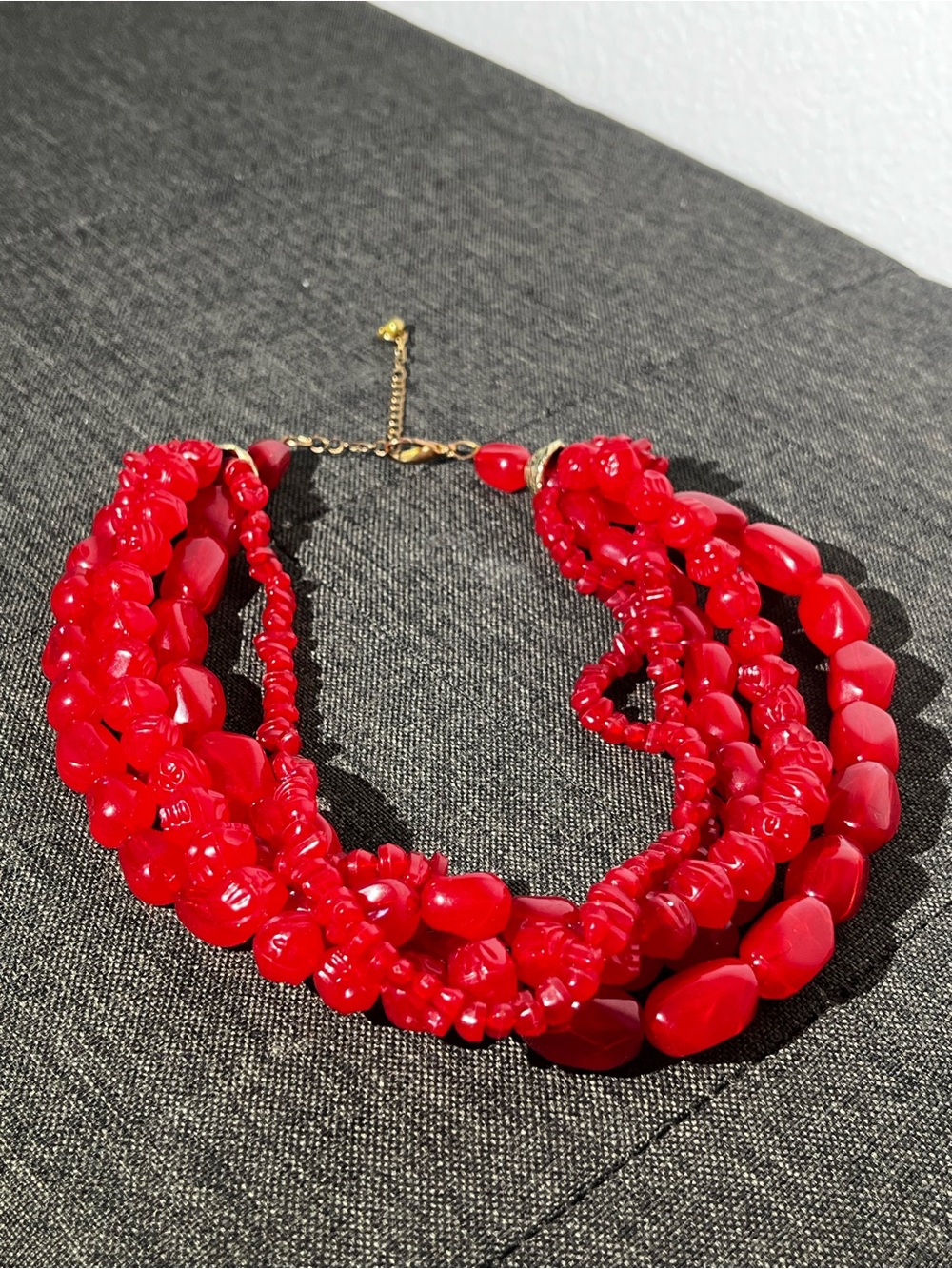Red Multi-Strand Beaded Necklace - Women Jewelry